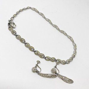 496 Vintage Bogoff rhinestone necklace and earring jewelry set